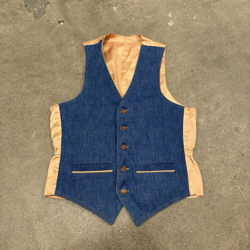 Vintage 70s Montgomery Ward Reversible Western Cowboy Denim Corduroy Vest Small